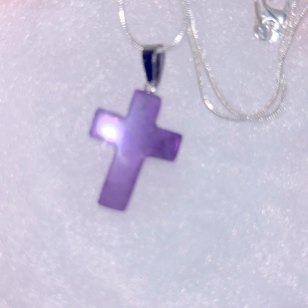 Boho hippie Amethyst Crystal Cross Sterling Silver 16” Necklace - Picture 2 of 6
